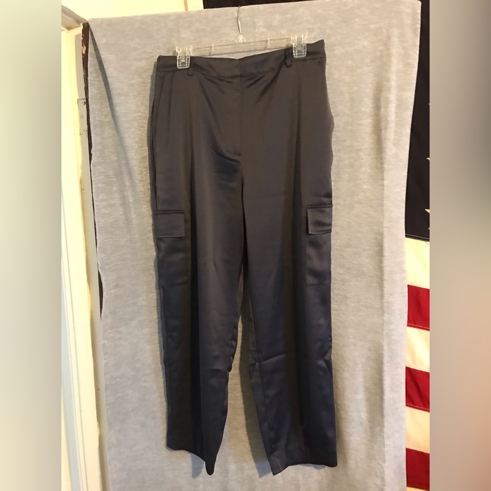 Blue silk/satin like cargo pants.